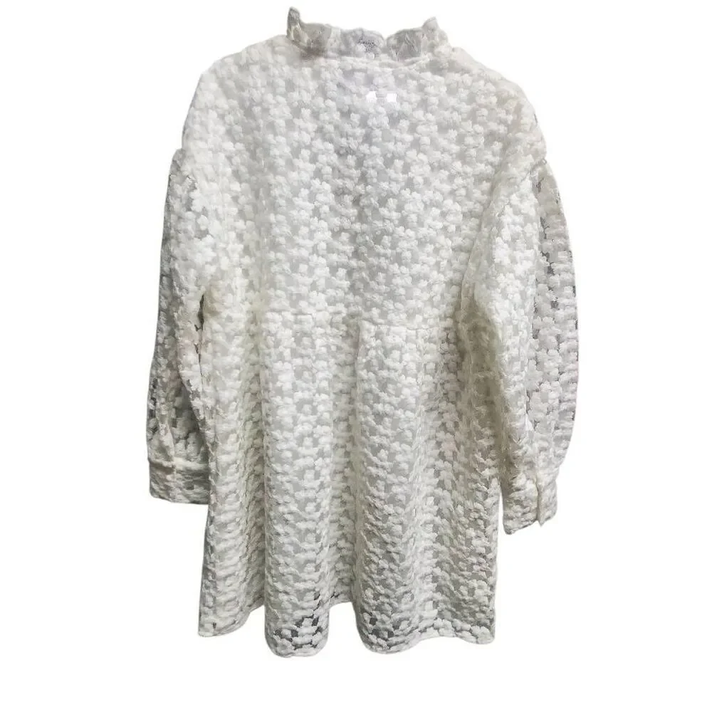 Zara Flower Lace Textured Long Sleeve Babydoll Mini Dress Size M